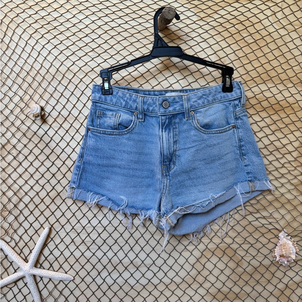 PacSun Blue Jean Shorts with Frayed Hem and High-Waisted Design